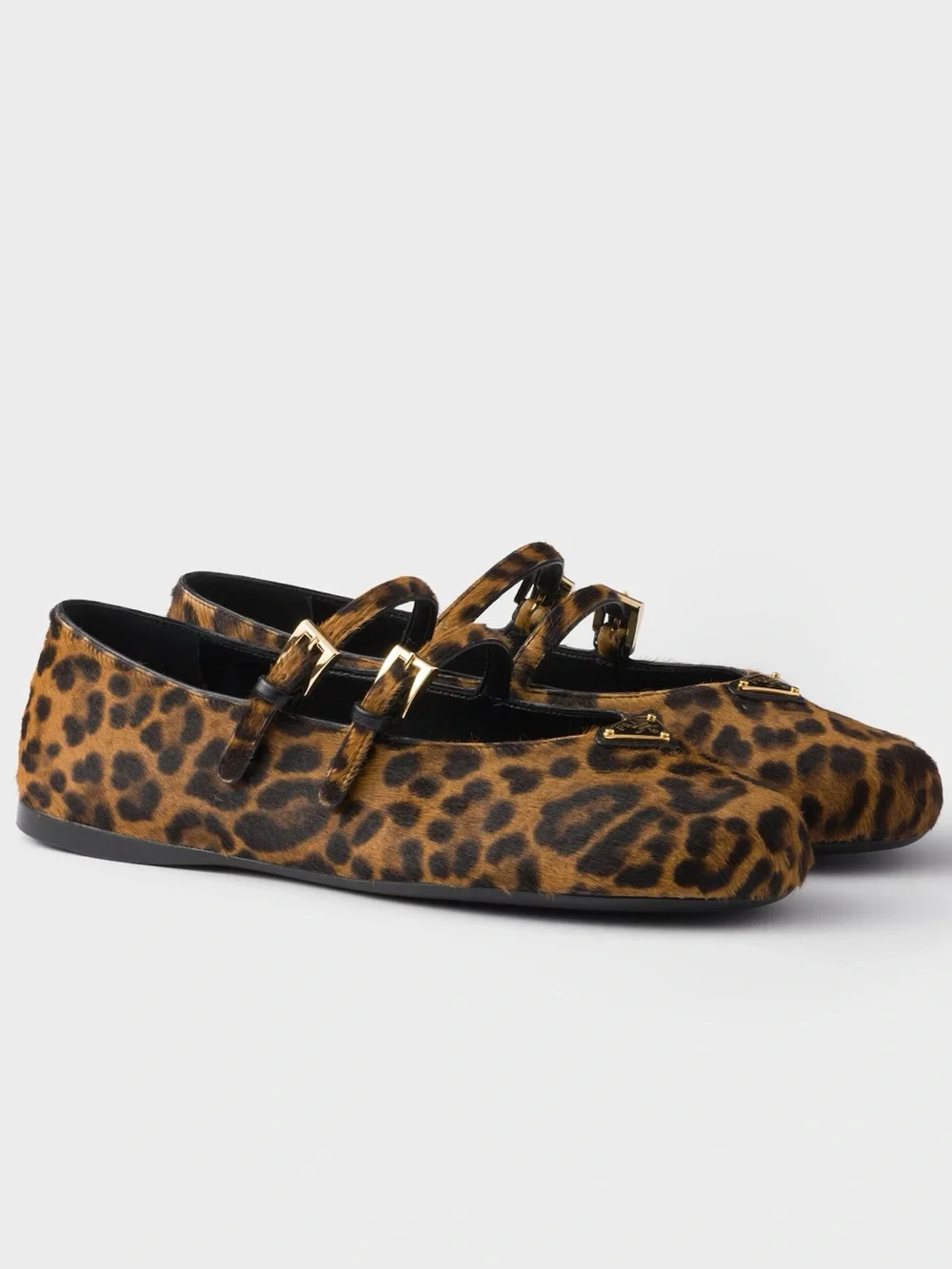 Prada Leopard Haircalf Double Strap Ballet Flats 38.5 US 8.5 NIB Current Style - Picture 3 of 17
